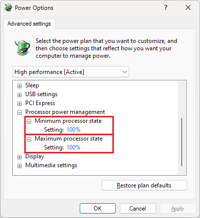 Power Options Advance Settings